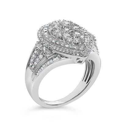 Sterling Silver 1 Cttw Diamond Pear-Shaped Triple Halo Cluster Ring by Bids.com