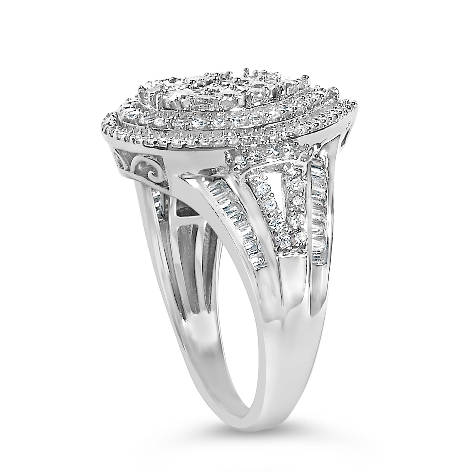 Sterling Silver 1 Cttw Diamond Pear-Shaped Triple Halo Cluster Ring by Bids.com