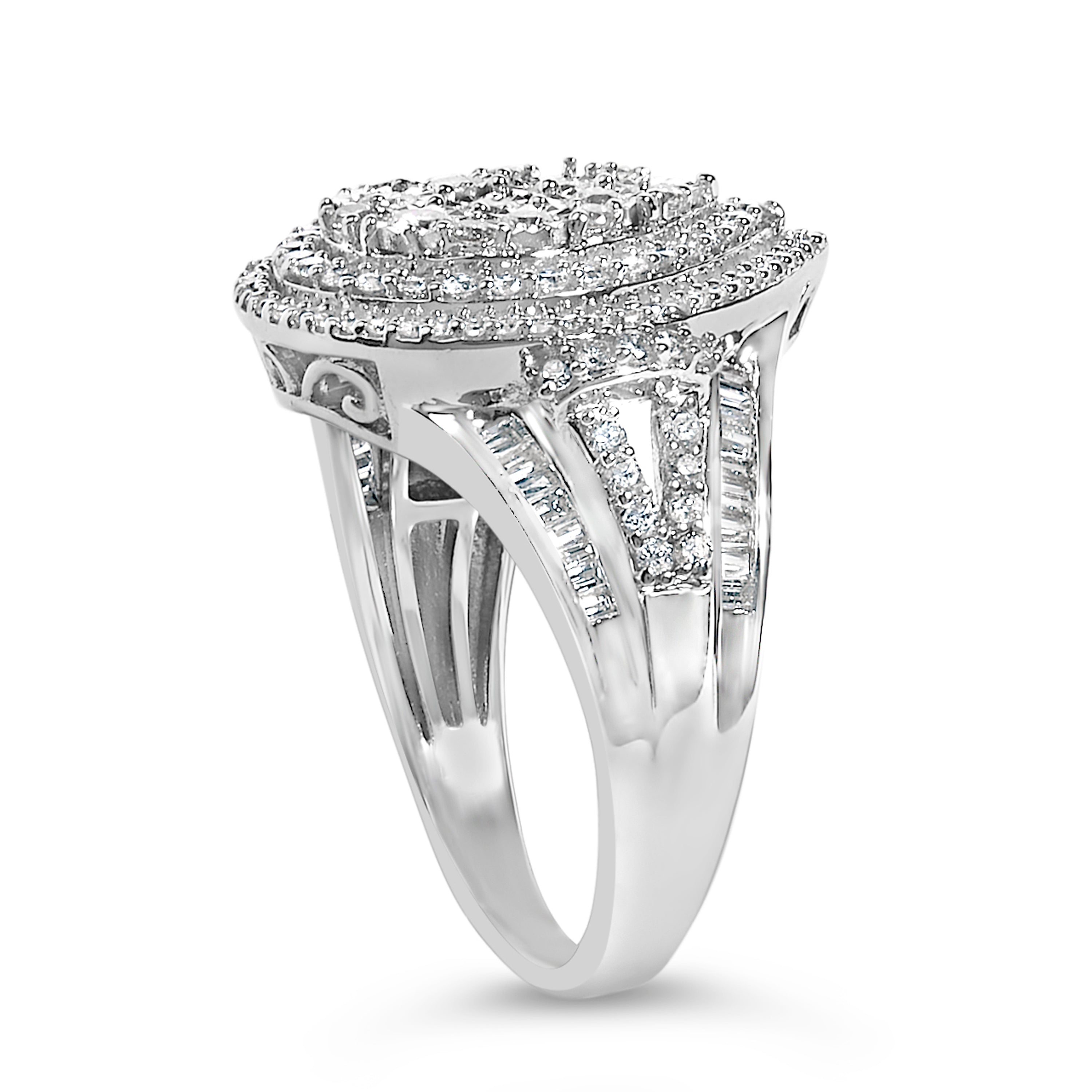 Sterling Silver 1 Cttw Diamond Pear-Shaped Triple Halo Cluster Ring by Bids.com