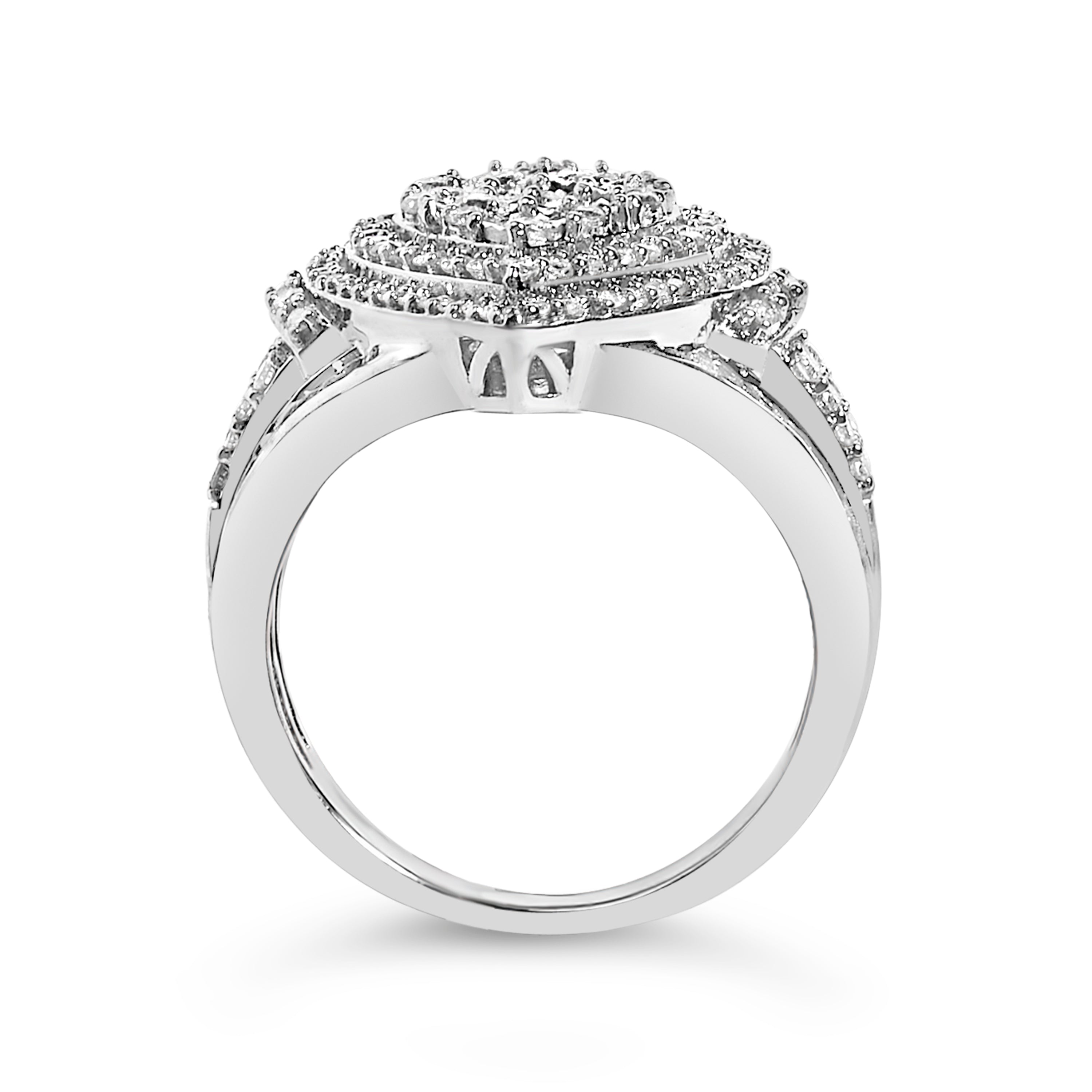 Sterling Silver 1 Cttw Diamond Pear-Shaped Triple Halo Cluster Ring by Bids.com