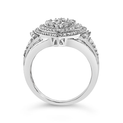 Sterling Silver 1 Cttw Diamond Pear-Shaped Triple Halo Cluster Ring by Bids.com