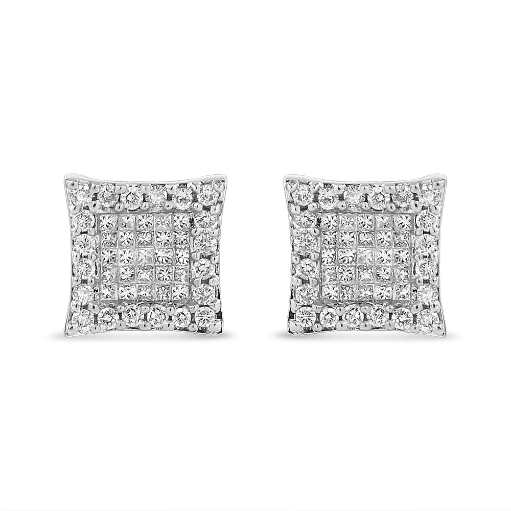 14K White Gold 1.00 Cttw Princess And Round-Cut Diamond Square Stud Earrings (G-H Color, SI1-SI2 Clarity) by Bids.com