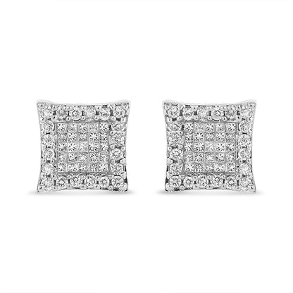 14K White Gold 1.00 Cttw Princess And Round-Cut Diamond Square Stud Earrings (G-H Color, SI1-SI2 Clarity) by Bids.com