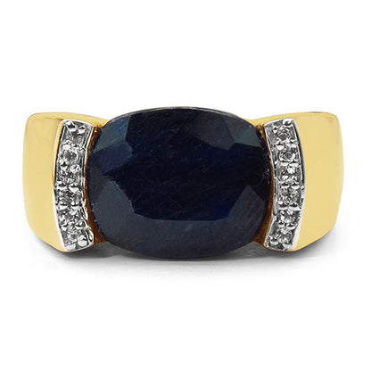 14K Yellow Gold Plated 9.07 Carat Genuine Sapphire &amp; White Topaz .925 Sterling Silver Ring  DestGlow