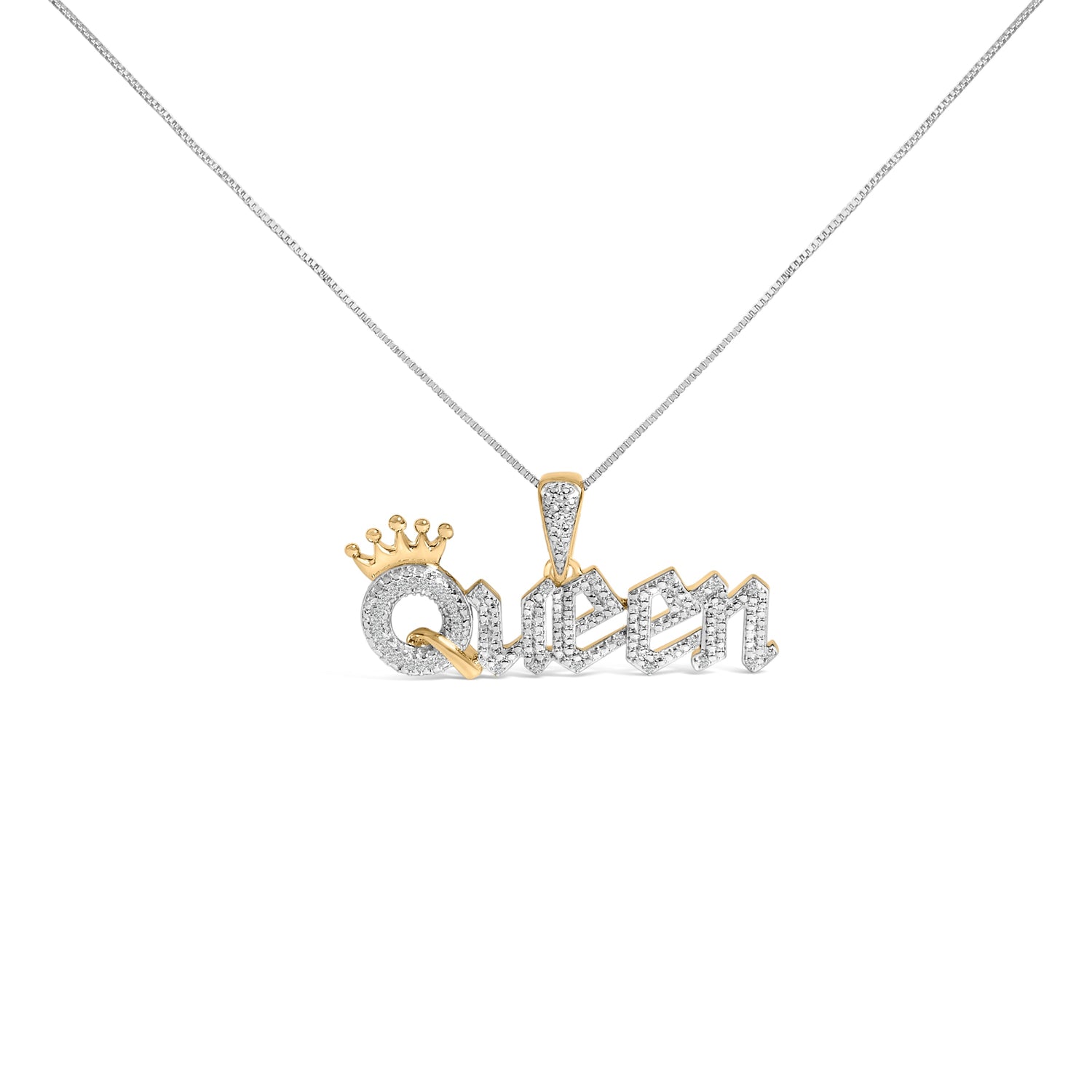 14K Yellow Gold Plated Sterling Silver 1/10 Cttw Diamond â€œQueenâ€ Nameplate Pendant Necklace by Bids.com