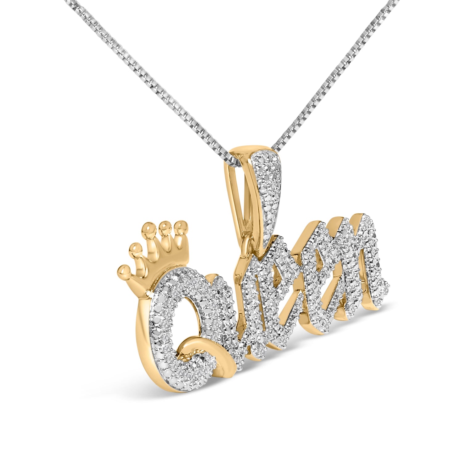 14K Yellow Gold Plated Sterling Silver 1/10 Cttw Diamond â€œQueenâ€ Nameplate Pendant Necklace by Bids.com
