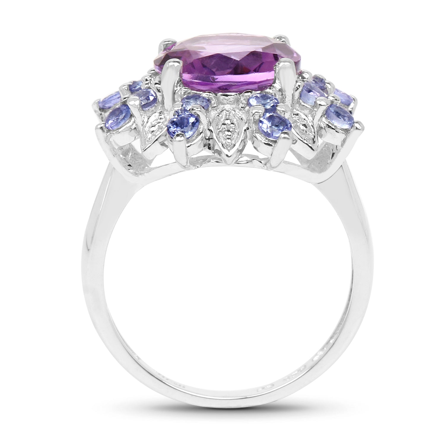 4.06 Carat Genuine Amethyst &amp; Tanzanite .925 Sterling Silver Ring  DestGlow