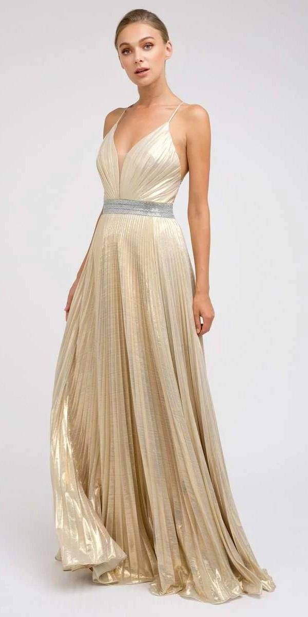 Juliet 226 Metallic Pleated Long Dress A-Line Lace-Up Back by DiscountDressShop