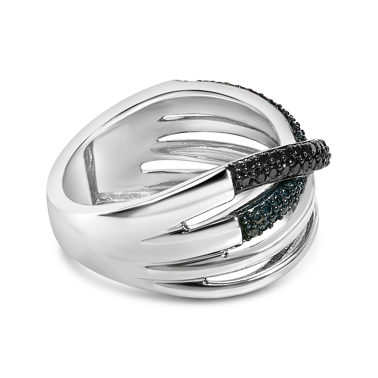 Sterling Silver 1/2 Cttw Black and Blue Diamond Crossover Bypass Ring by Bids.com
