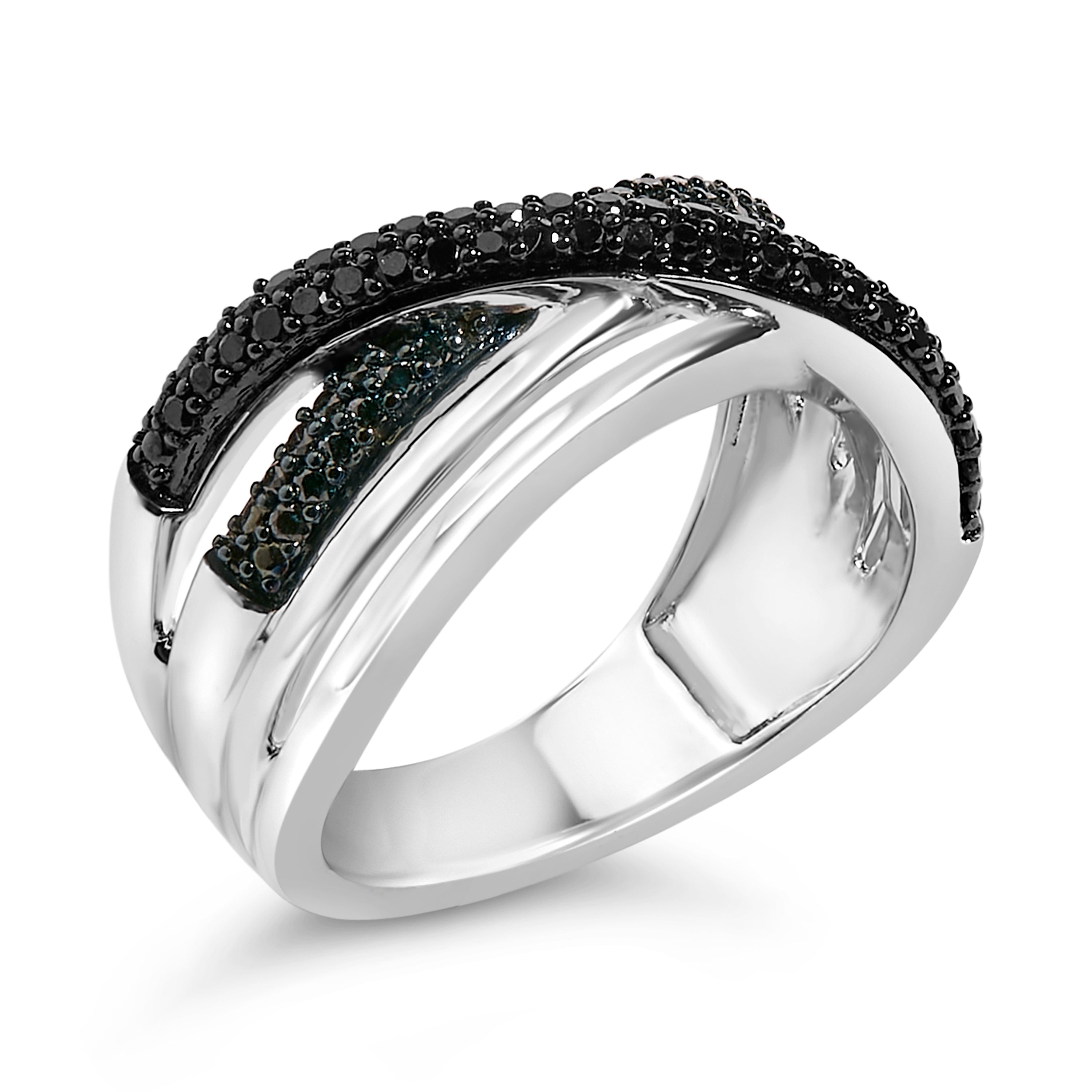 Sterling Silver 1/2 Cttw Black and Blue Diamond Crossover Bypass Ring by Bids.com