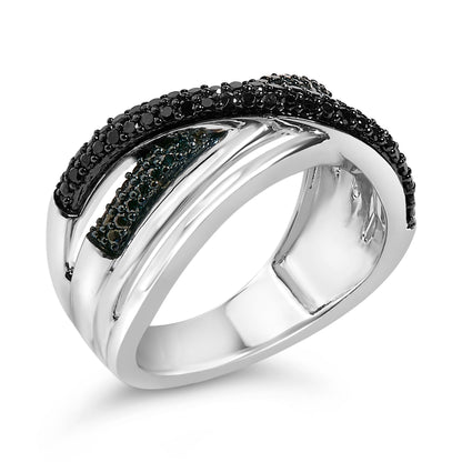 Sterling Silver 1/2 Cttw Black and Blue Diamond Crossover Bypass Ring by Bids.com