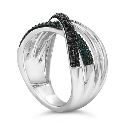 Sterling Silver 1/2 Cttw Black and Blue Diamond Crossover Bypass Ring by Bids.com