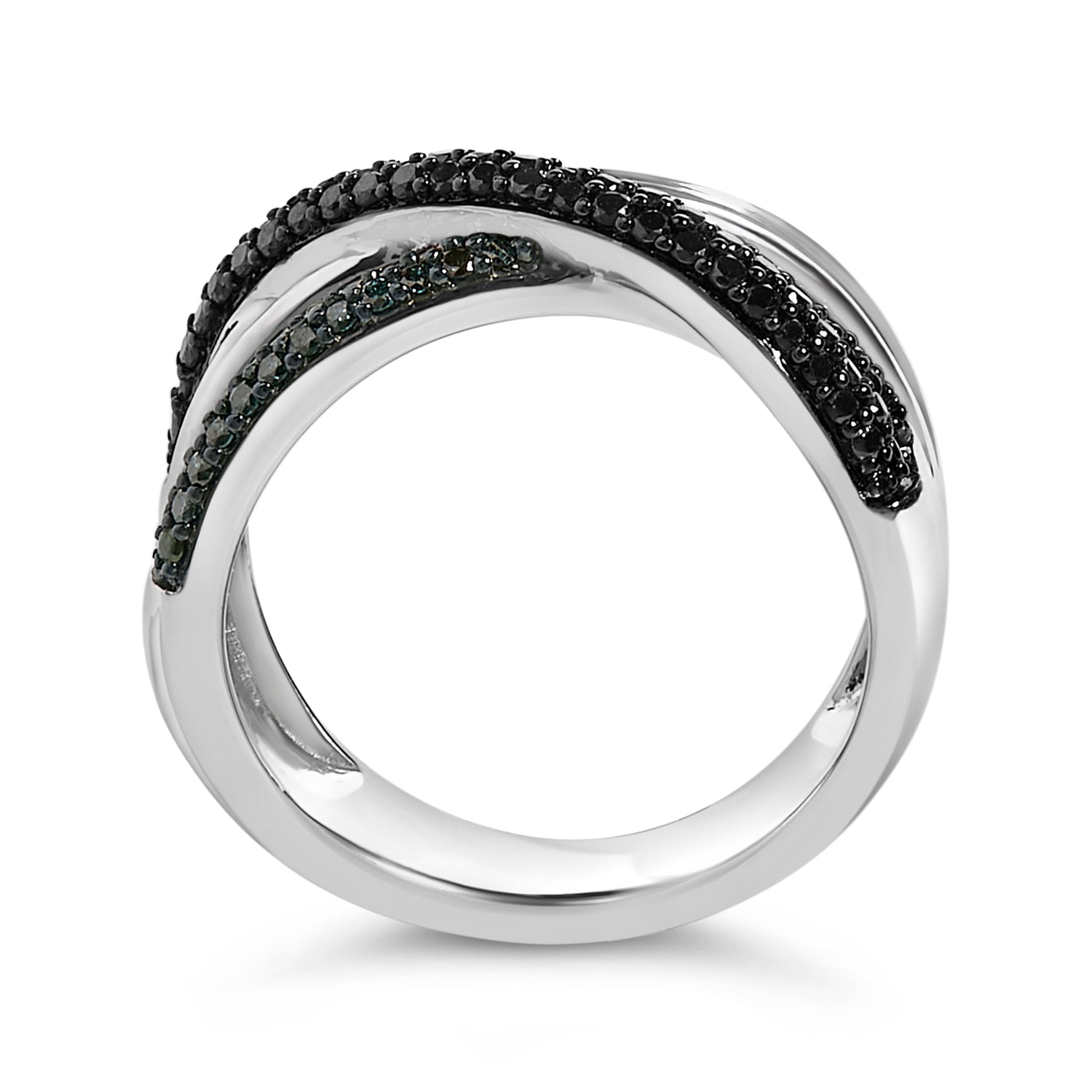 Sterling Silver 1/2 Cttw Black and Blue Diamond Crossover Bypass Ring by Bids.com