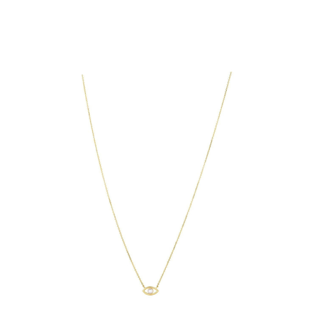14k Yellow Gold Pearl Evil Eye Necklace  DestGlow