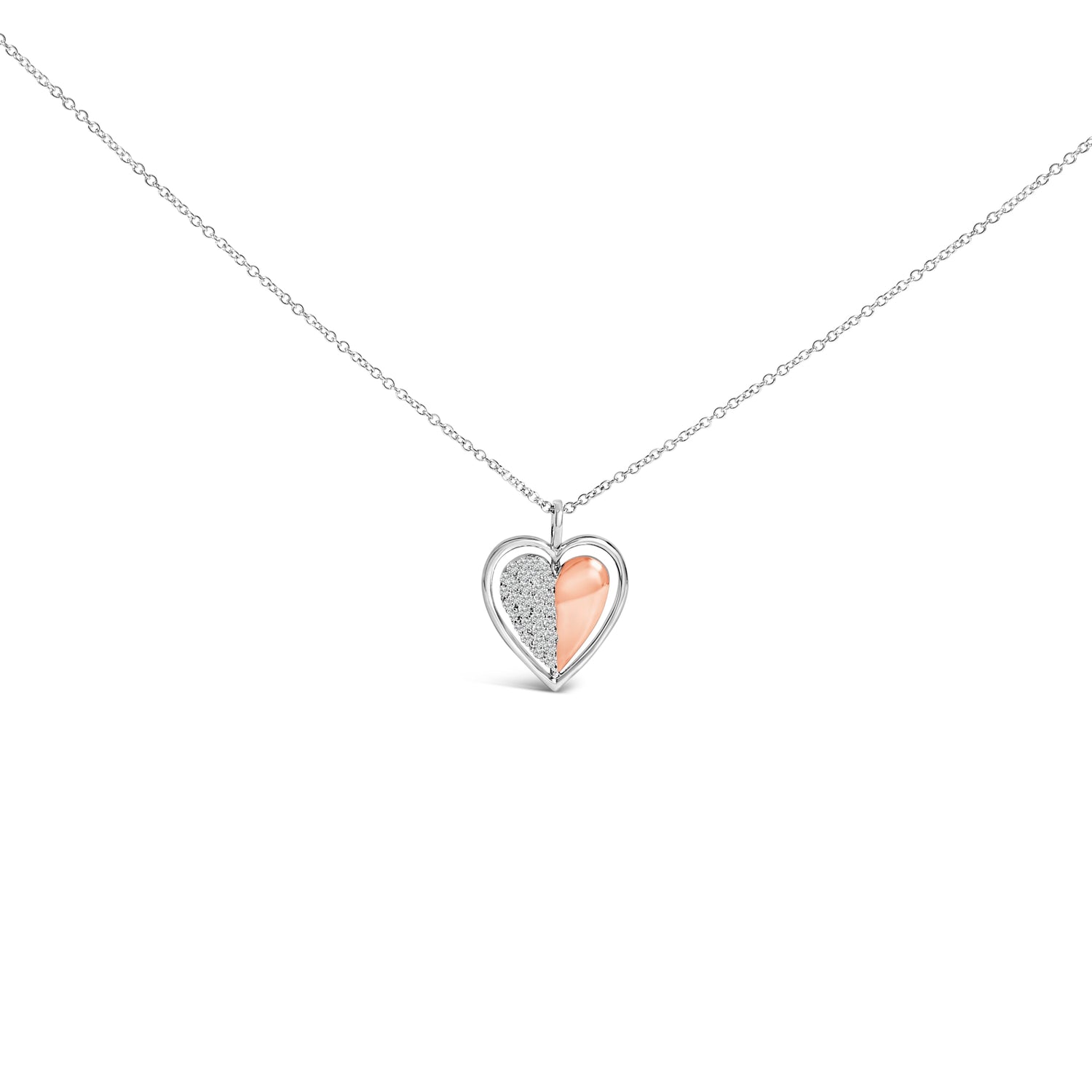 10K Rose Gold Plated Sterling Silver 1/5 Cttw Diamond Two-Tone Heart Pendant Necklace by Bids.com