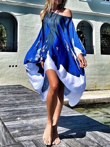 Spring Slant Shoulder Casual Sexy Beach Vacation Large Swing Dress by Ragazza