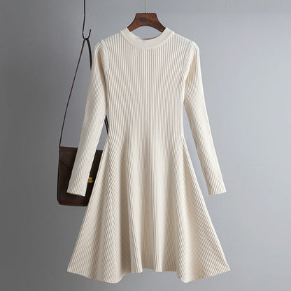 Dress Autumn Winter Women Knitted Long Sleeved Solid Color Slim Fit Bottoming Inner Wear A- line Dress by Ragazza