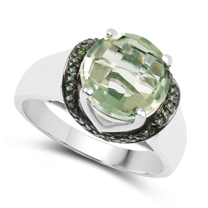 3.95 Carat Genuine Green Amethyst and Green Diamond .925 Sterling Silver Ring by Bids.com