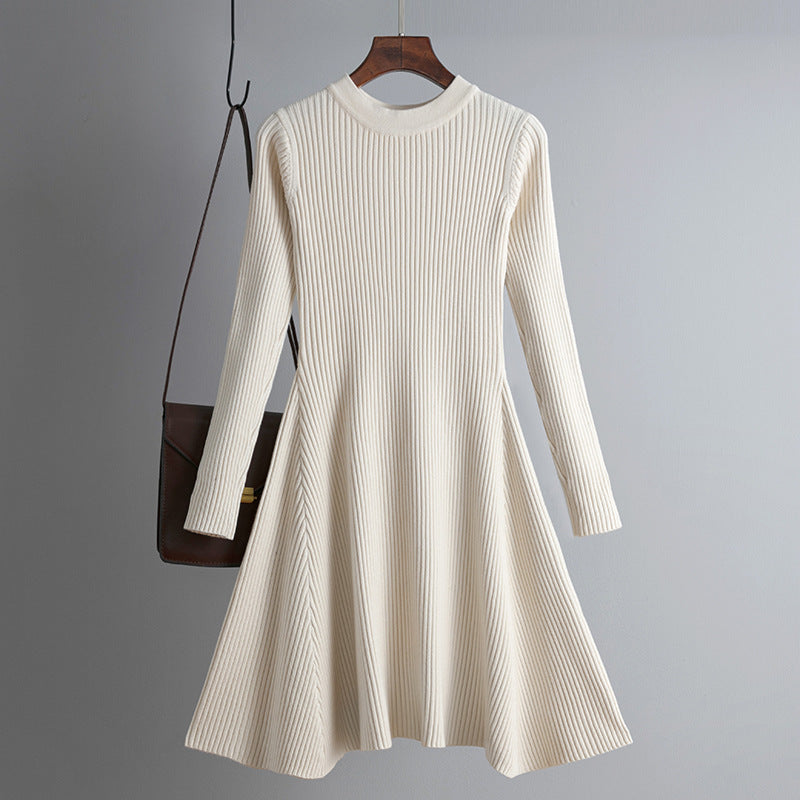 Dress Autumn Winter Women Knitted Long Sleeved Solid Color Slim Fit Bottoming Inner Wear A- line Dress by Ragazza