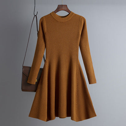 Dress Autumn Winter Women Knitted Long Sleeved Solid Color Slim Fit Bottoming Inner Wear A- line Dress by Ragazza
