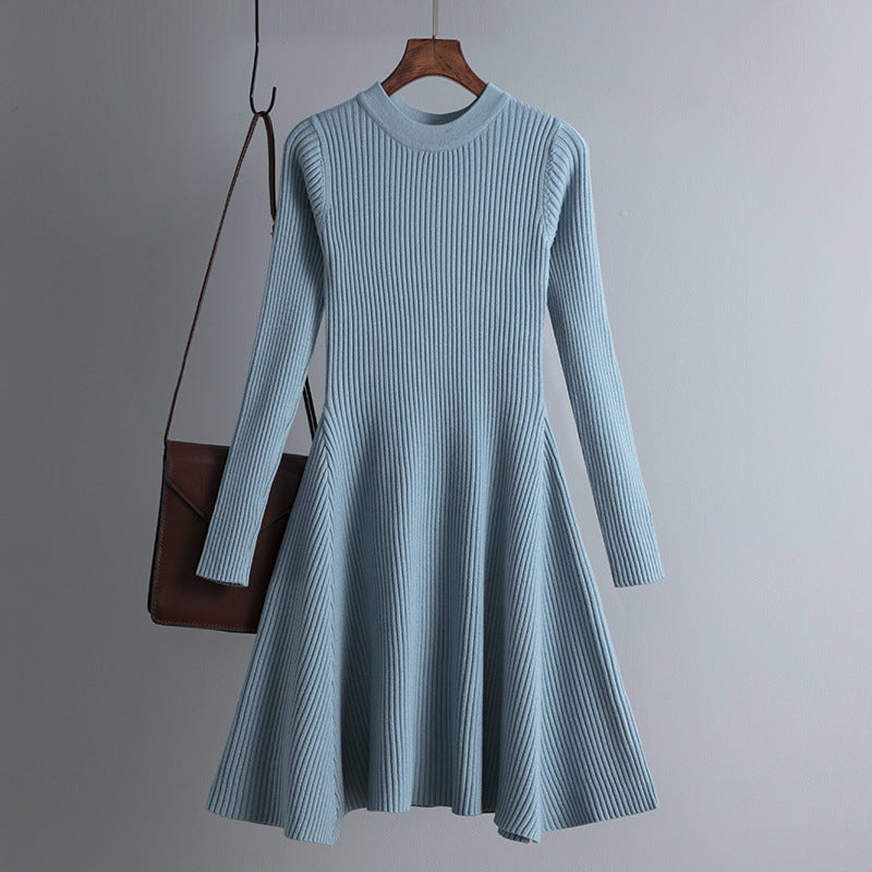 Dress Autumn Winter Women Knitted Long Sleeved Solid Color Slim Fit Bottoming Inner Wear A- line Dress by Ragazza