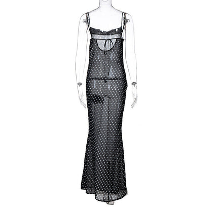 Sexy Cami Dress Autumn Winter Mesh See through Back Self tie Dress by Ragazza