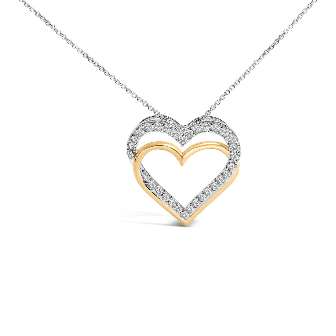 14K Yellow Gold Plated Sterling Silver 1.00 Cttw Diamond Double Heart Pendant Necklace by Bids.com