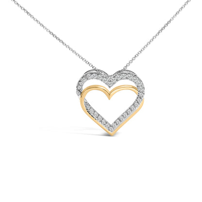 14K Yellow Gold Plated Sterling Silver 1.00 Cttw Diamond Double Heart Pendant Necklace by Bids.com