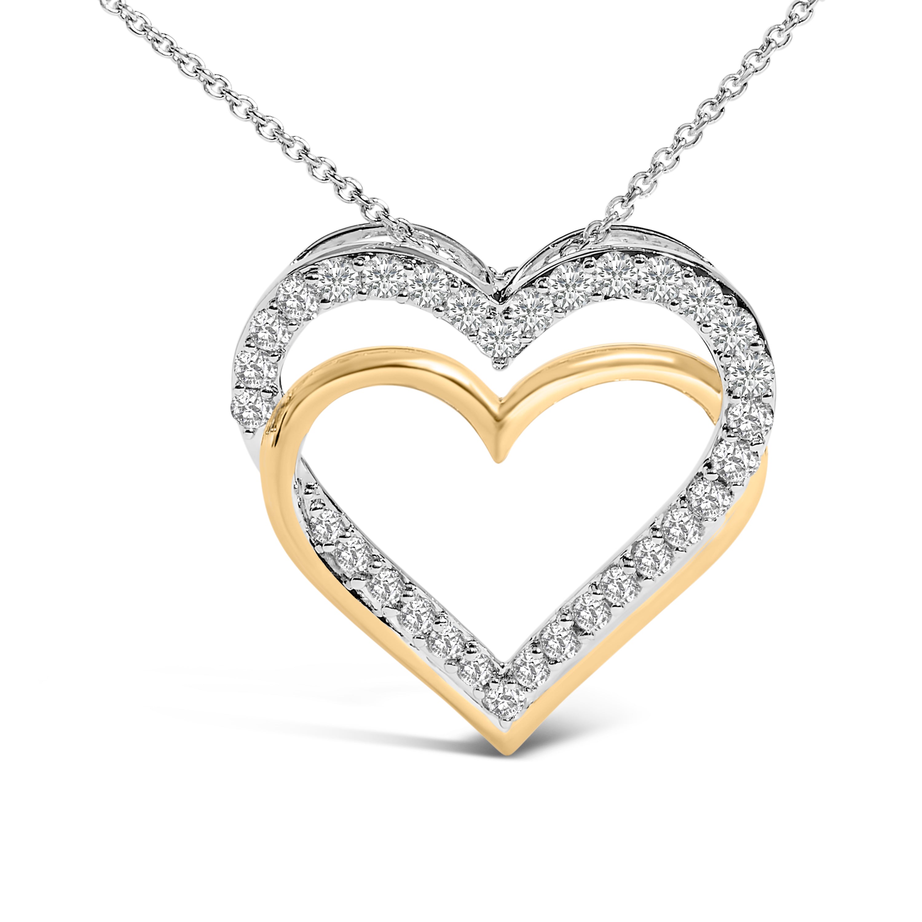 14K Yellow Gold Plated Sterling Silver 1.00 Cttw Diamond Double Heart Pendant Necklace by Bids.com