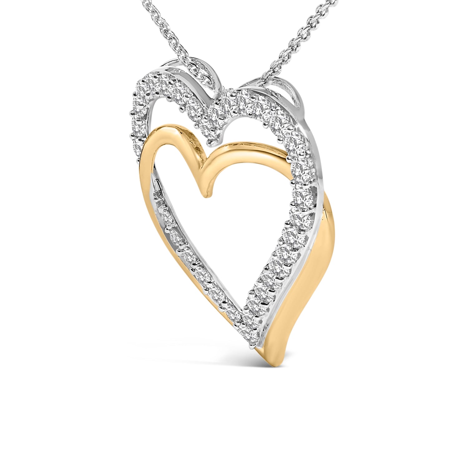 14K Yellow Gold Plated Sterling Silver 1.00 Cttw Diamond Double Heart Pendant Necklace by Bids.com