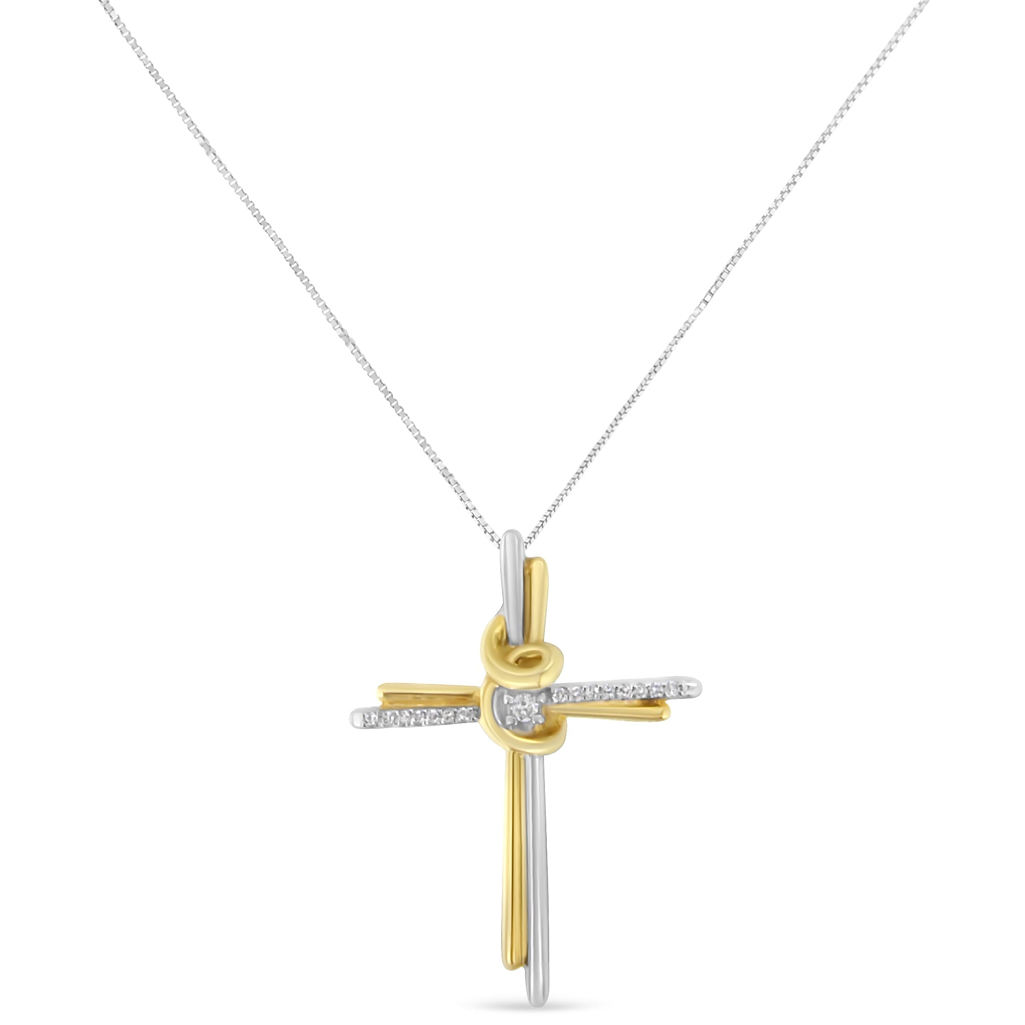 10K Two-Tone Yellow &amp; White Gold Diamond-Accented Cross 18" Pendant Necklace (J-K Color, I2-I3 Clarity)