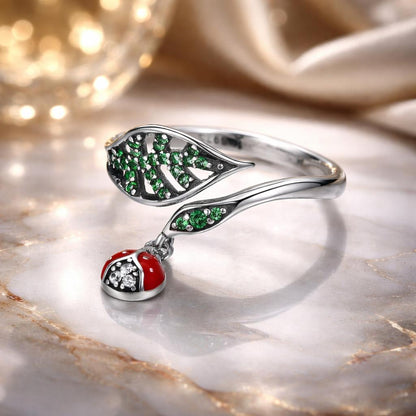 925 Sterling Silver Ring with Genuine Beetle and Leaf Design - 0.8x0.5cm, Women  DestGlow