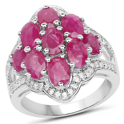4.72 Carat Genuine Ruby and White Zircon .925 Sterling Silver Ring by Bids.com