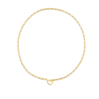14k Yellow Gold Heart Element Paperclip Necklace by Bids.com