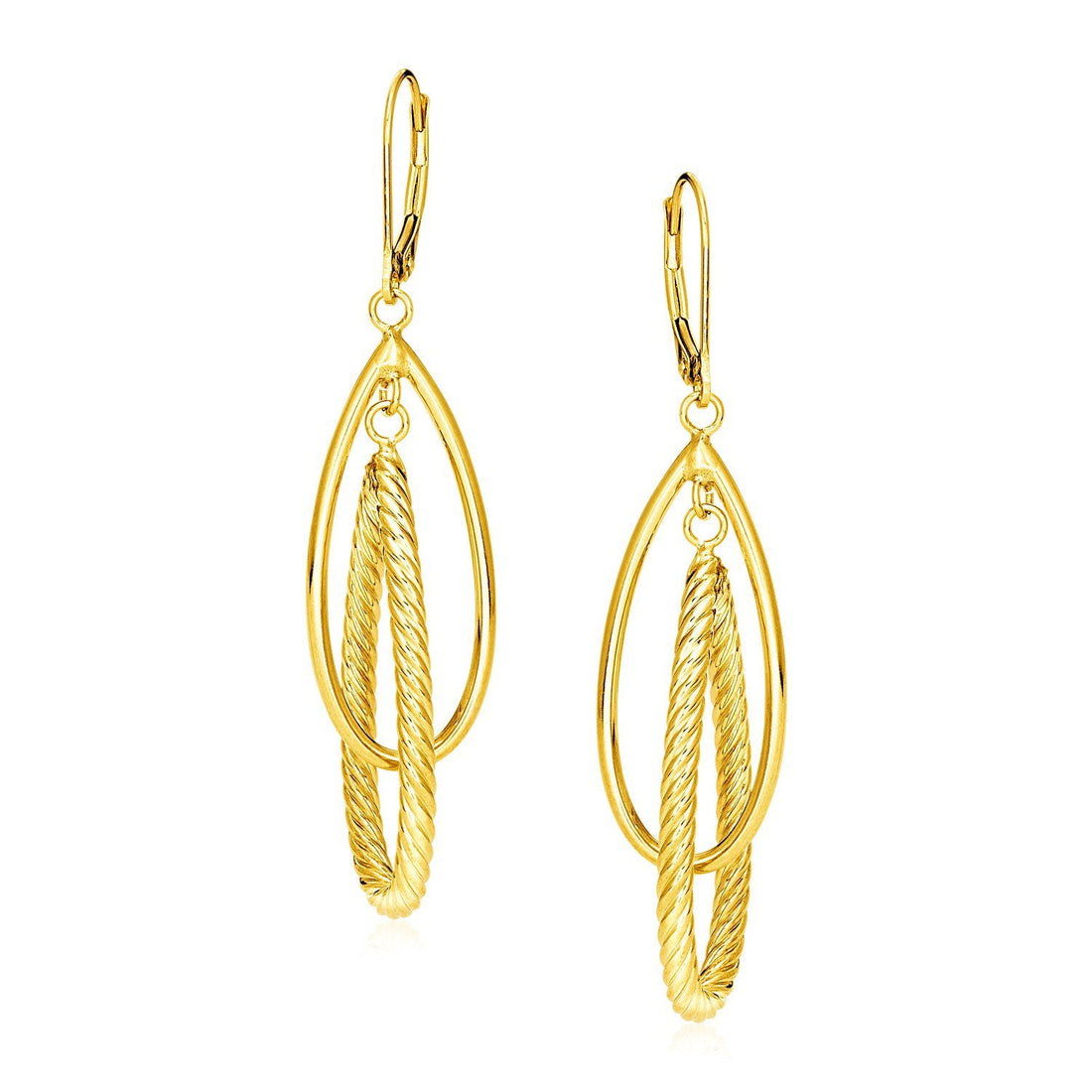 14k Yellow Gold Earrings with Shiny and Textured Teardrop Dangles by Bids.com
