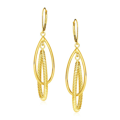 14k Yellow Gold Earrings with Shiny and Textured Teardrop Dangles by Bids.com