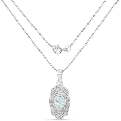 0.48 Carat Genuine Aquamarine and White Topaz .925 Sterling Silver Pendant by Bids.com