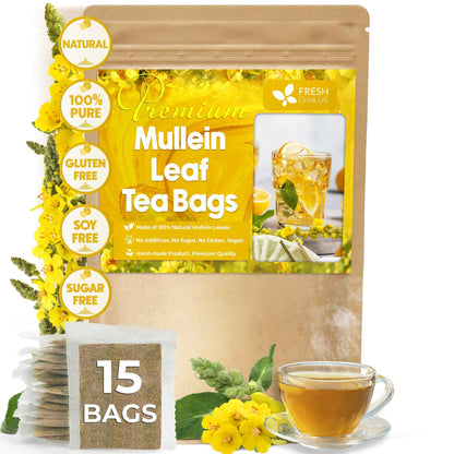 Mullein Leaf Tea Bags, 100% Natural &amp; Pure from Mullein Leaves. Loose Leaf Mullein Herbal Tea. Made with Natural Material Tea Bags. No Sugar, No Caffeine, No Gluten, Vegan.