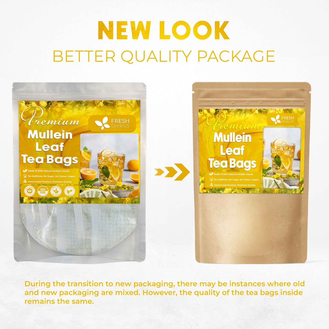 Mullein Leaf Tea Bags, 100% Natural &amp; Pure from Mullein Leaves. Loose Leaf Mullein Herbal Tea. Made with Natural Material Tea Bags. No Sugar, No Caffeine, No Gluten, Vegan.