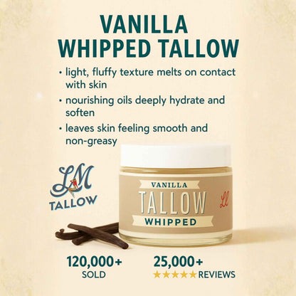 Vanilla Bean Tallow Gift Set - Whipped Moisturizer, Candle, Soap &amp; Eye Cream | Lady May
