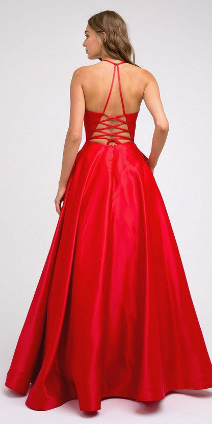 Juliet 230 Stylish Back Long A-Line Satin Prom Dress with Pockets by DiscountDressShop