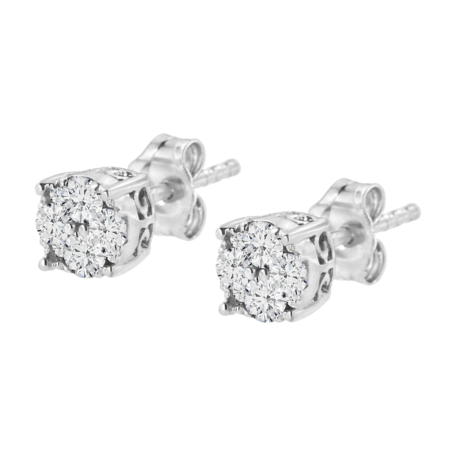 .925 Sterling Silver 1/2 cttw Prong Set Round-Cut Diamond Cluster Stud Earring (I-J Color, I2-I3 Clarity) by Bids.com
