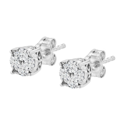 .925 Sterling Silver 1/2 cttw Prong Set Round-Cut Diamond Cluster Stud Earring (I-J Color, I2-I3 Clarity) by Bids.com
