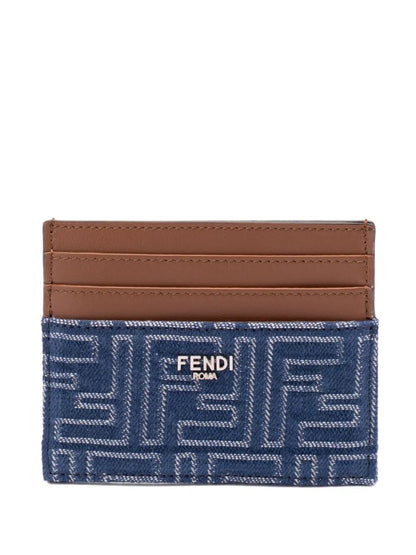 Fendi Men Leather And Denim-Effect Ff Jacquard Card Holder by Luosophy