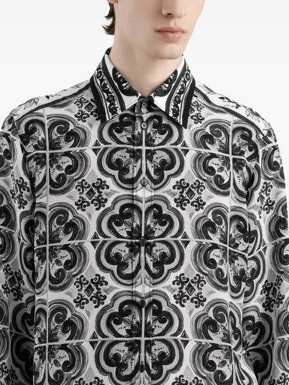 Dolce &amp; Gabbana Men Majolica-Print Silk Shirt by Luosophy