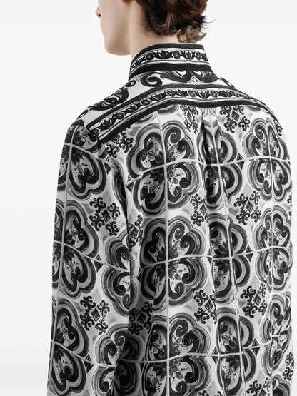 Dolce &amp; Gabbana Men Majolica-Print Silk Shirt by Luosophy