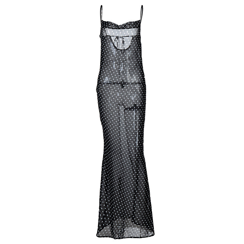 Sexy Cami Dress Autumn Winter Mesh See through Back Self tie Dress by Ragazza