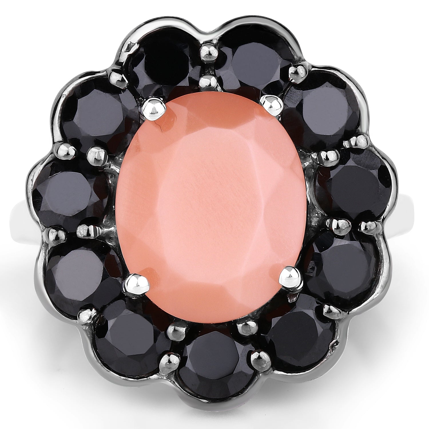 7.88 Carat Genuine Peach Moonstone and Black Spinel .925 Sterling Silver Ring by Bids.com