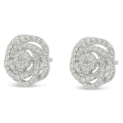 10k White Gold Rose-Cut Diamond Floral Cluster Earrings (1 cttw, I-J Color, I2-I3 Clarity) by Bids.com