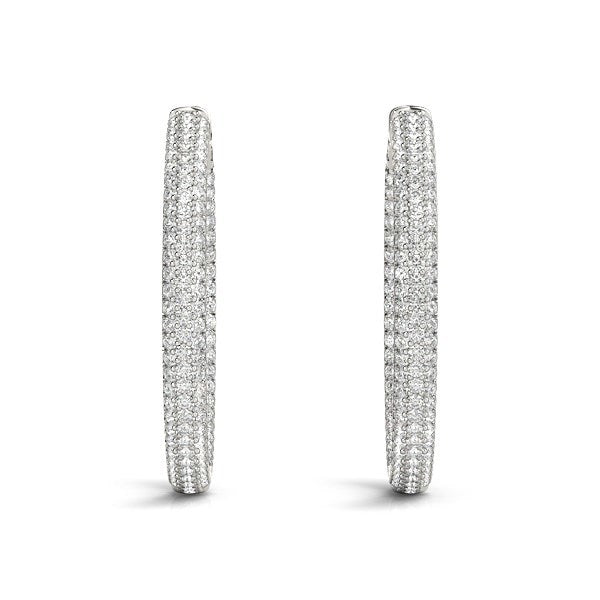14k White Gold Two Row Pave Set Diamond Hoop Earrings (7 cttw) by Bids.com